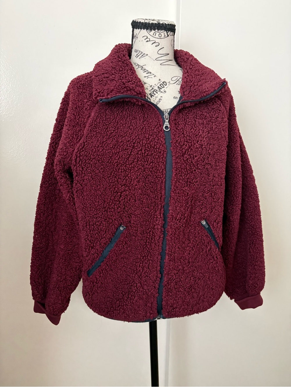 JoyLab Burgundy Teddy Sherpa Zip Jacket